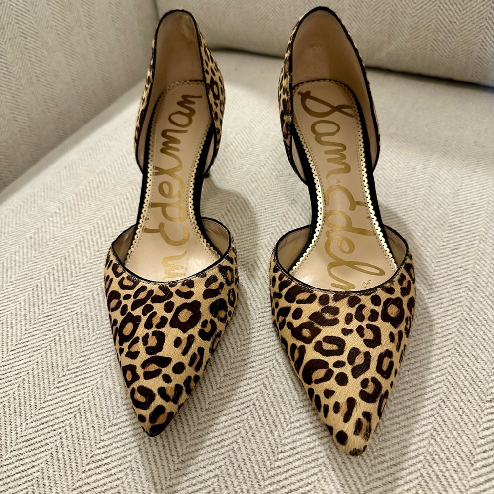 Sam Edelman Leopard Print Pointed Toe Heels - Picture 1 of 9